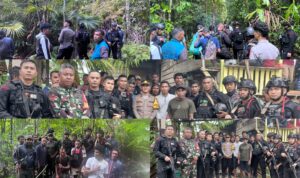 Aparat gabungan Brimob Polda Malut, Polsubsektor Weda Timur, Polsubsektor Weda Utara dan Polsubsektor Patani Barat serta personel Polres Halteng bersama masyarakat desa Dote berhasil melakukan pencarian salah satu warga Desa Dote yang hilang saat mencari kayu gaharu. (Foto: Dok. Humas Polres Halteng)