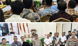 Wakil Gubernur Maluku Utara Sarbin Sehe menyampaikan sambutan pada Gelar Deklarasi Perdamaian 6 desa di Kecamatan Patani Barat, yang berlangsung di Aula Kantor Bupati Hi. Salahuddin Bin Talabuddin, Jumat (2/10/2026). (Foto: Dok. Ist)